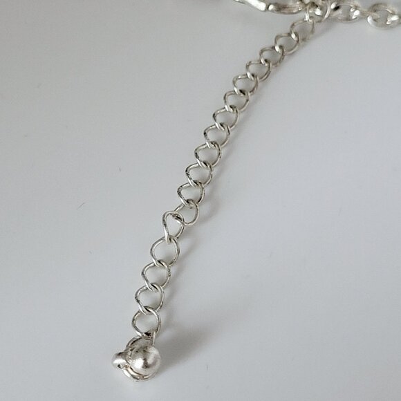 Cream & Ivory Enameled Silver Tone Statement Bib Necklace Rhinestone Accents 18" - Picture 8 of 8